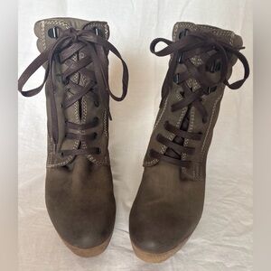 Manas Lea Foscati Italy Brown Leather Lace Up Heeled Ankle Boots 38